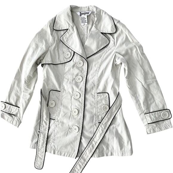 Light Gray Belted Rain Coat Jacket (Cotton Blend) by Joujou - Picture 1 of 7